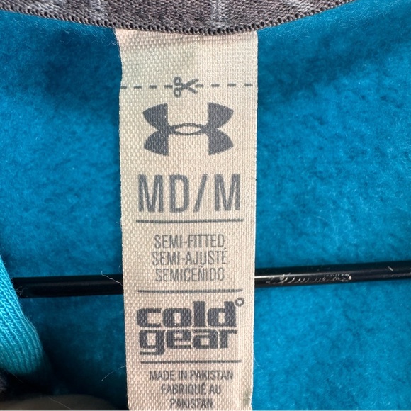 Under Armour Semi Fitted Blue 1/4 Zip Pullover Hooded Sweater Size Medium - Picture 6 of 12